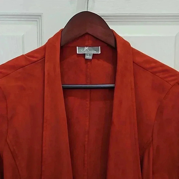 JM Collection Rust Faux Suede Open Jacket Sz Lg - Picture 2 of 6